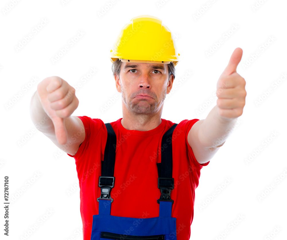 worker with thumb up and down worker with thumb up and down