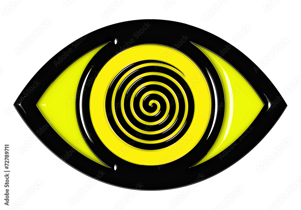 Eye icon with spiral effect in yellow and black