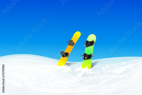 two snowboard in snow mountain slope vector
