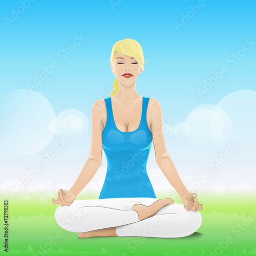 woman sitting in yoga lotus position closed eyes