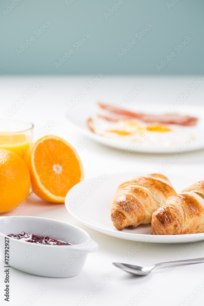 delicious breakfast with croissants and juice delicious breakfast with croissants and juice