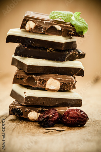 Stack of different sorts chocolate and cranberry