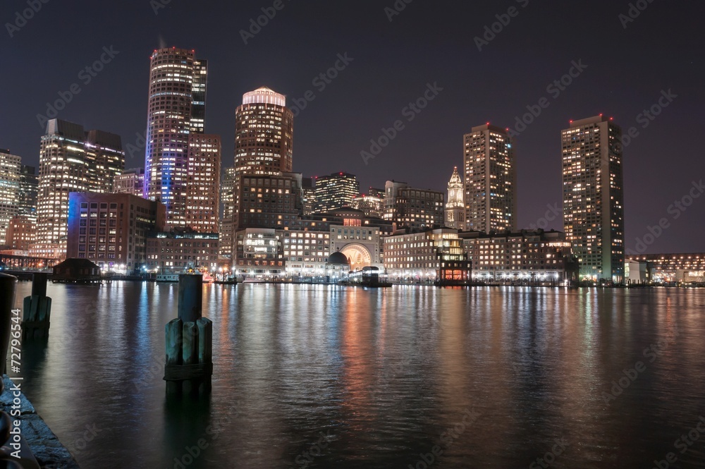 Boston Harbor and Financial District at night Boston Harbor and Financial District at night
