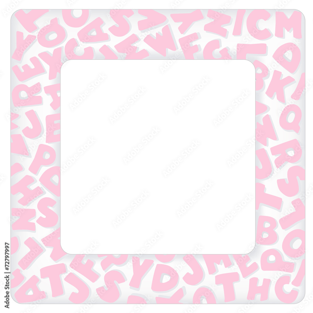 Alphabet Frame, square pastel pink letter border, copy space