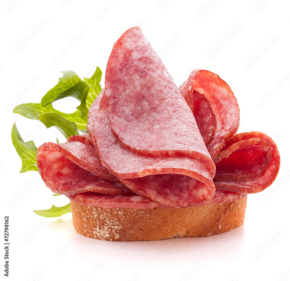 sandwich with salami sausage on white background cutout sandwich with salami sausage on white background cutout