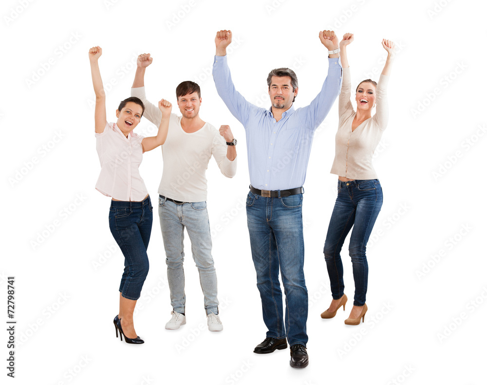 Successful Businesspeople With Arms Raised Successful Businesspeople With Arms Raised