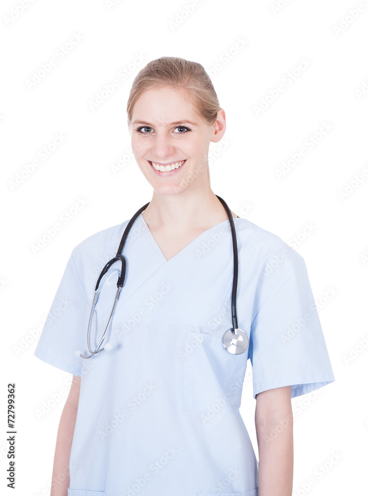 Confident Female Nurse Over White Background Confident Female Nurse Over White Background