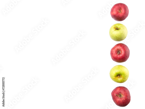 Red and green apple over white background