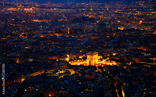 Arc de Triomphe  from the Eiffel tower in metropolis,Paris