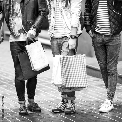 Three Young male fashion metraseksualy shop shopping walk