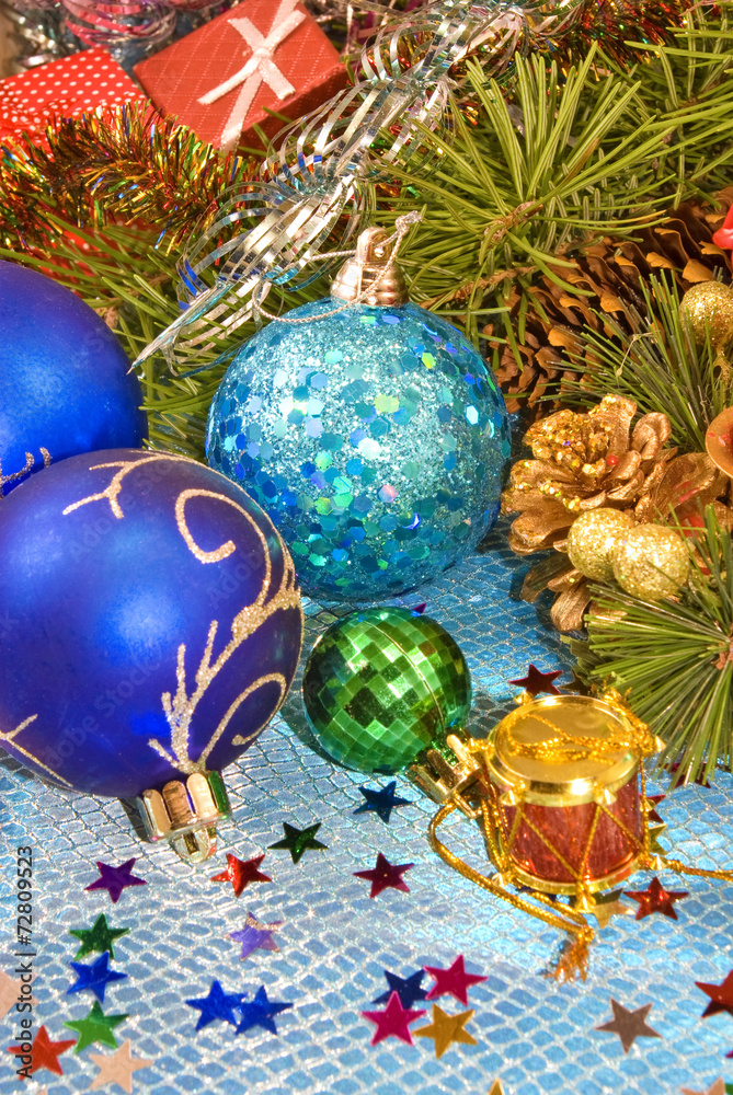 various Christmas decorations closeup