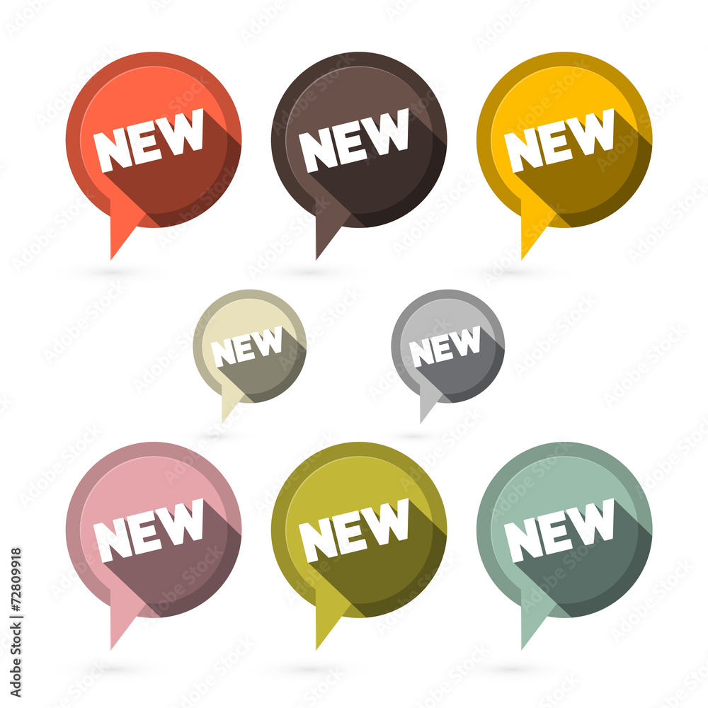 Flat Design Vector Stickers - Labels Set with New Title Flat Design Vector Stickers - Labels Set with New Title