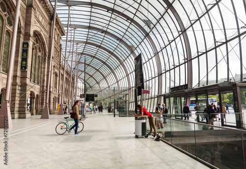 Panoramic view on glass roof of Strasbourg's railway station bui photo