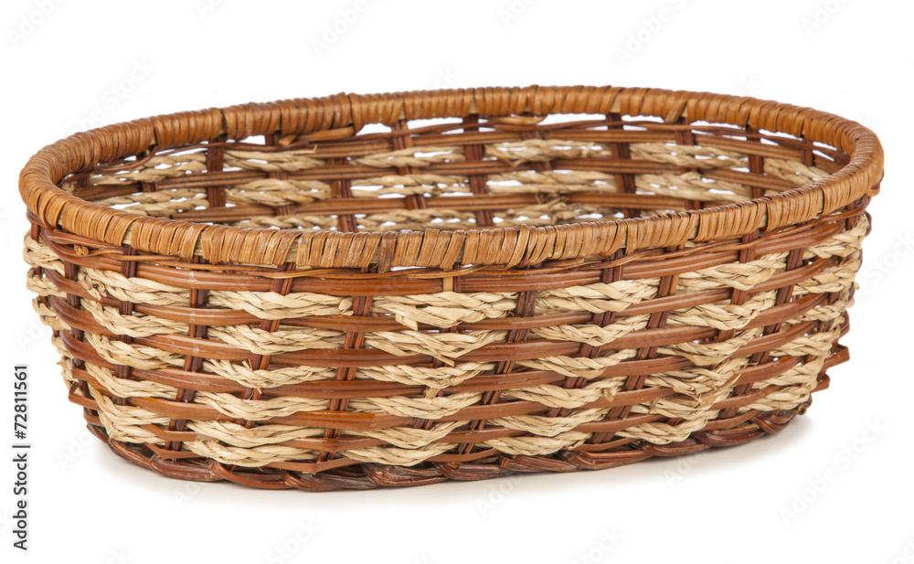 Empty wooden fruit or bread basket on white background Empty wooden fruit or bread basket on white background