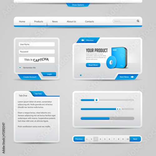 Web UI Controls Elements Gray And Blue