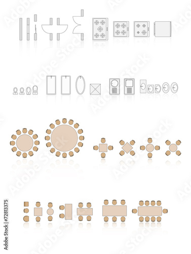 Architecture Icons For Plan Design With Reflection