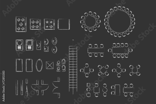 Architecture Icons For Plan Design On Blackboard