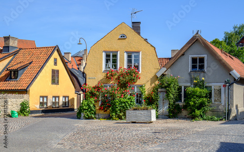 Residential buildings in medieval Hanse town Visby in Sweden. photo