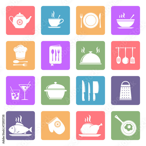 Cooking and kitchen icons, flat design vector