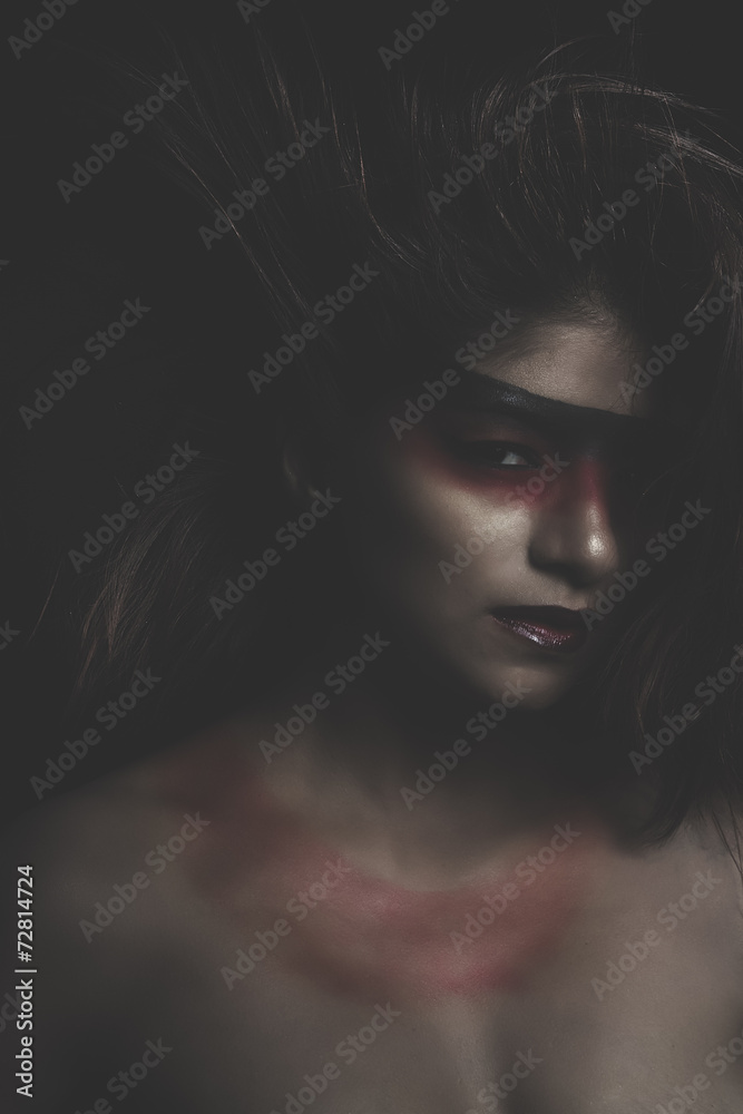 sensual latin woman, red make up in her eyes sensual latin woman, red make up in her eyes