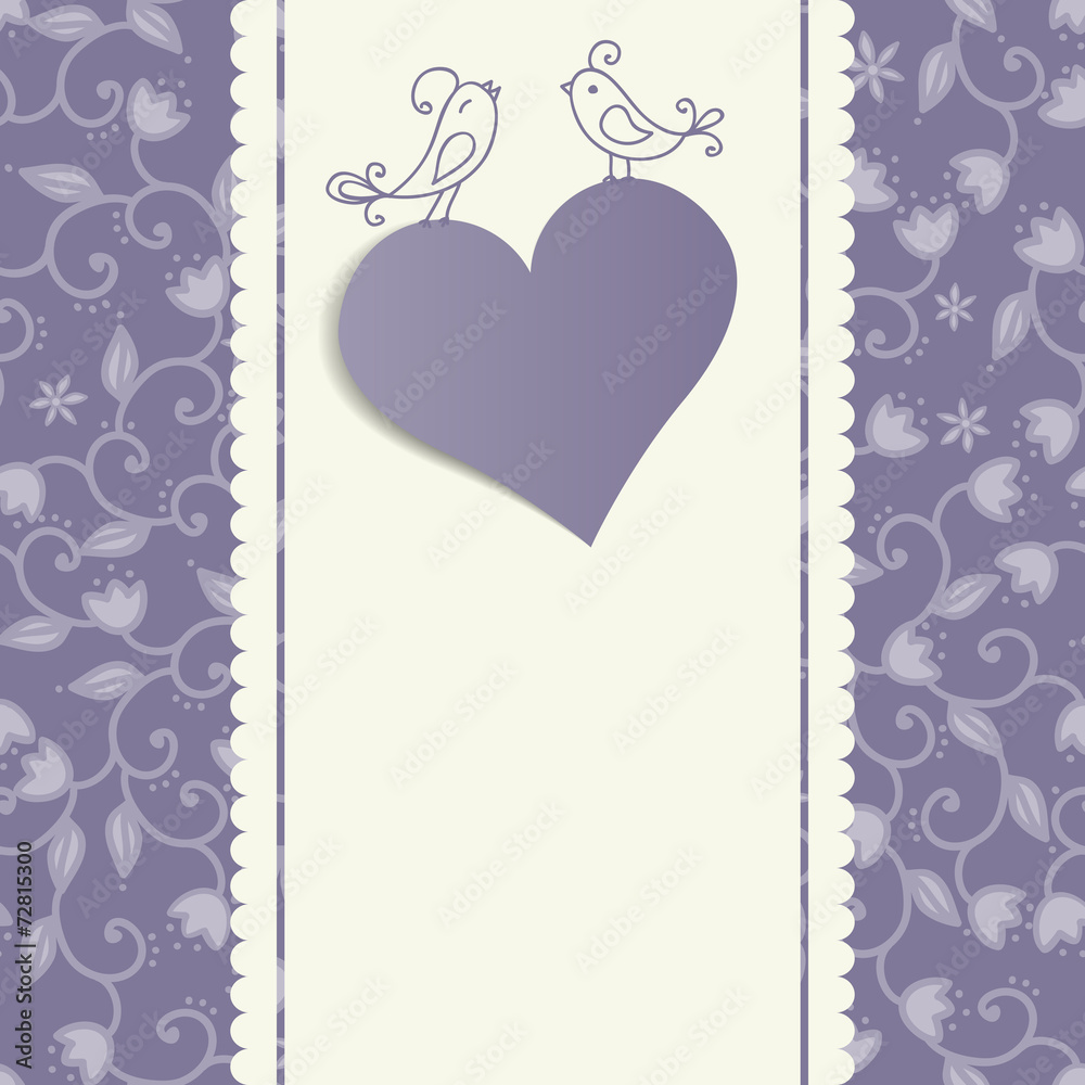 Flower and heart. Beautiful vector hand drawn pattern.