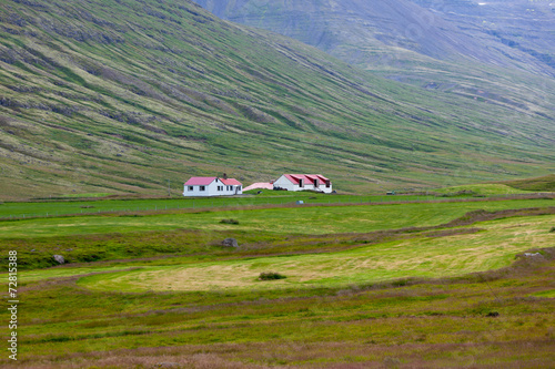 Icelandic Nature Landscape with Mountains and Dwellings