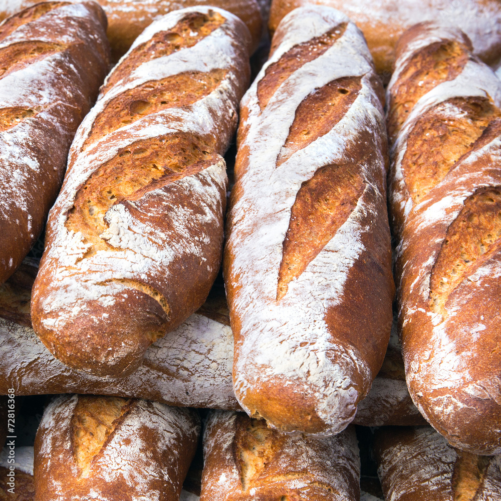 French breads in a bakery market