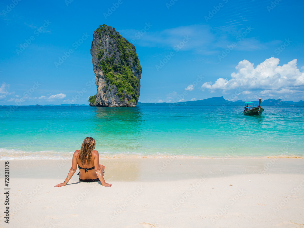Beautiful woman on the beach. Poda island. Thailand