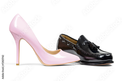 Luxury man's shoe and pink women's heel shoe