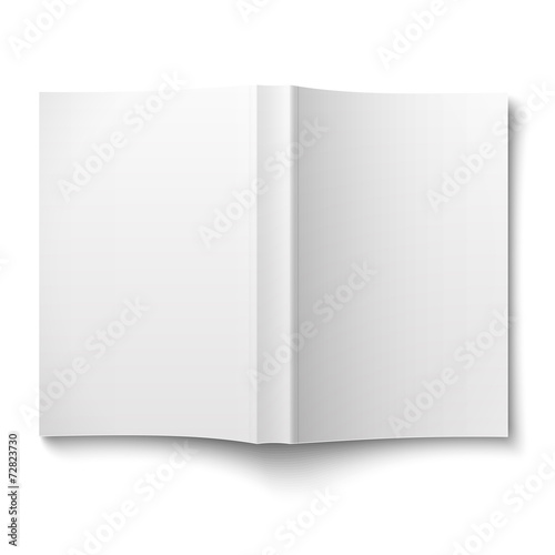 Blank softcover book template spread out on white.