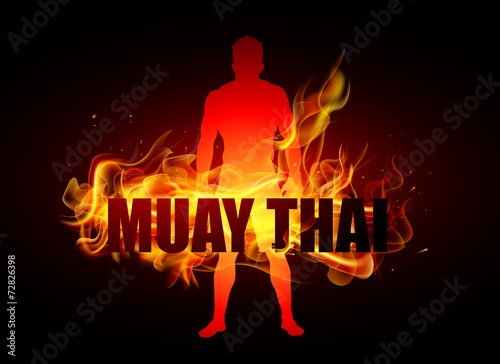 Thai boxer standing on fire muay thai typo