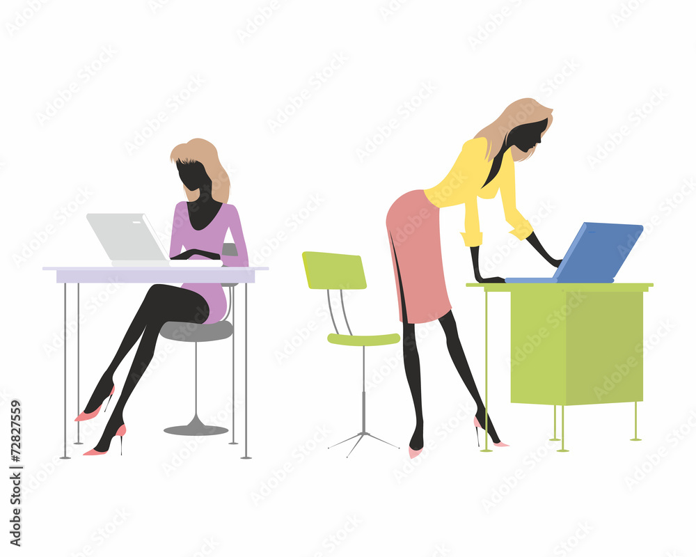 Fototapeta premium Girls with laptops