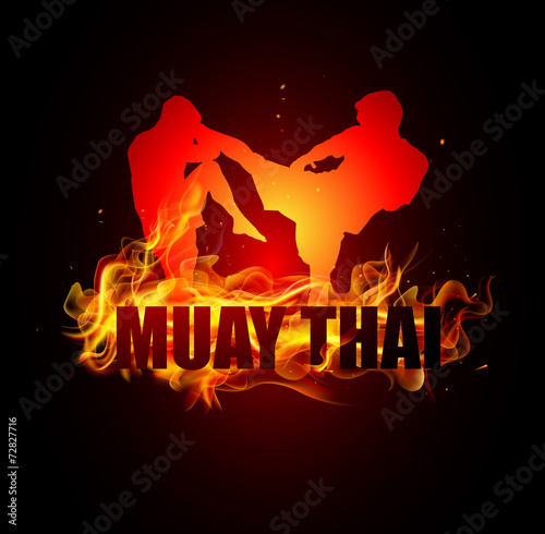 Thai boxing is kicking postures with muay thai fire vector photo