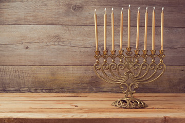 Menorah on wooden table