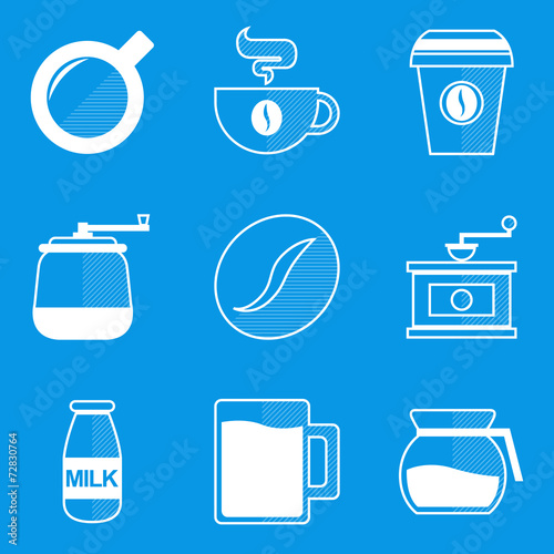 Blueprint icon set. Coffee