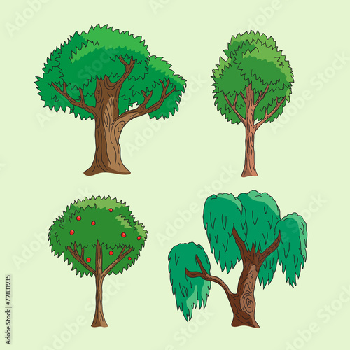 Collection of different cartoon trees