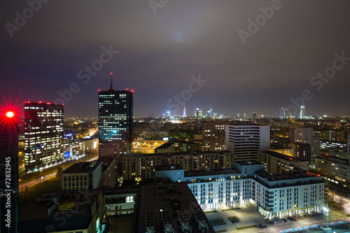 Panorama of Warsaw by night