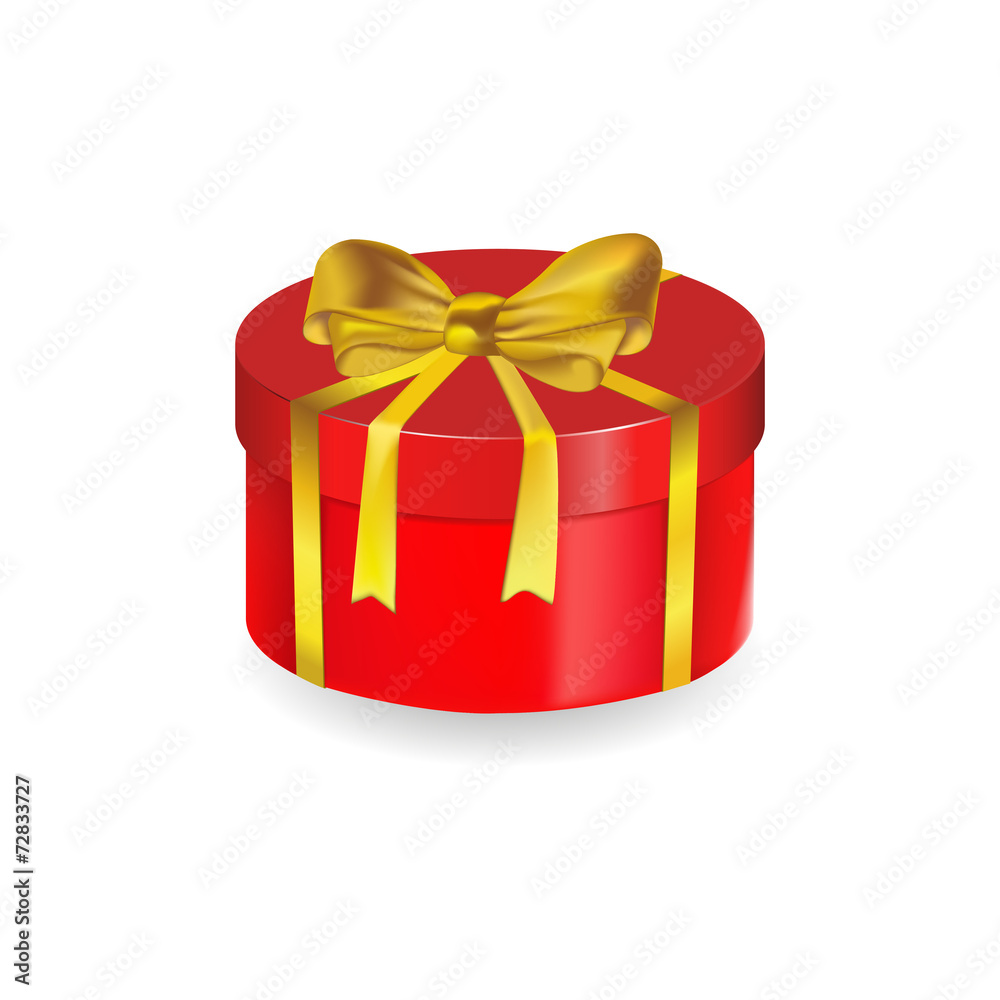 Fototapeta premium Red gift box with gold bow.