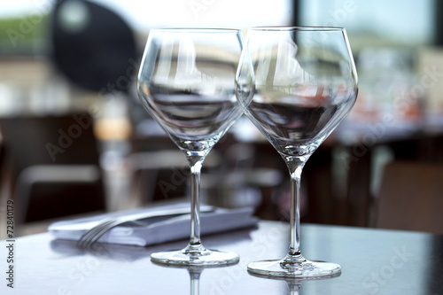 Glasses on a table in a restaurant