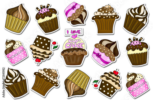 cupcakes stickers collection background on white