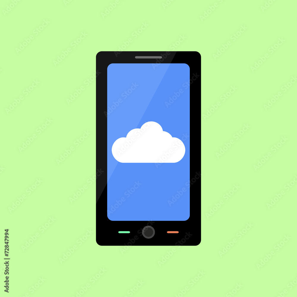 Flat style smart phone with cloud Flat style smart phone with cloud