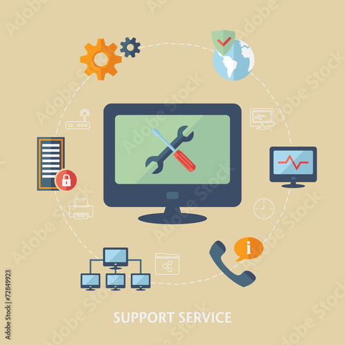 Concept for computer support. Computer technician icons.