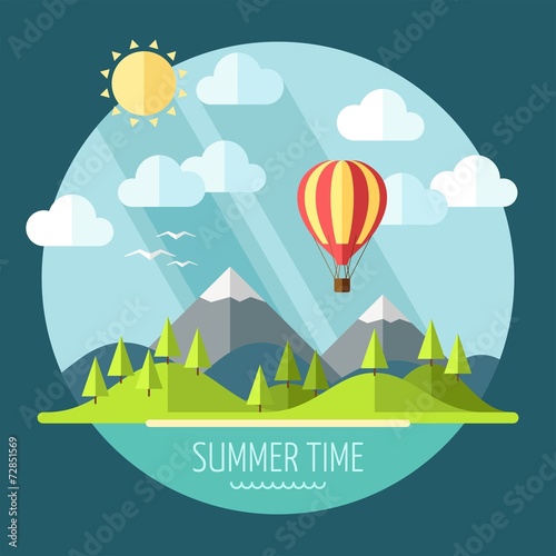 Summer landscape in flat style - vector illustration
