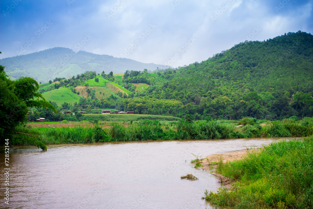 Natural scene of river and mountain in Chiagmai, Thailand Natural scene of river and mountain in Chiagmai, Thailand
