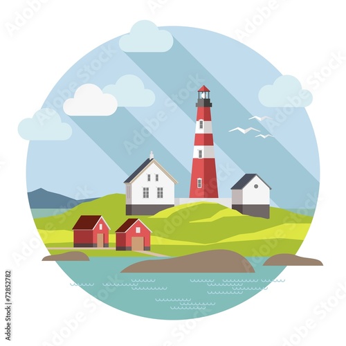 Flat lighthouse on the landscape