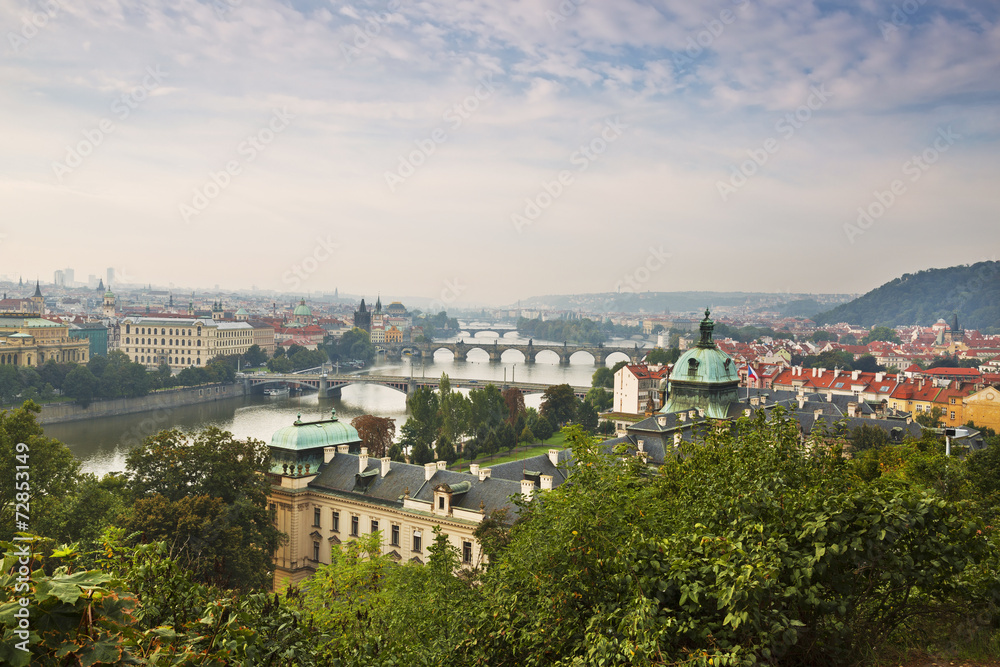 View of Prague and bridges
