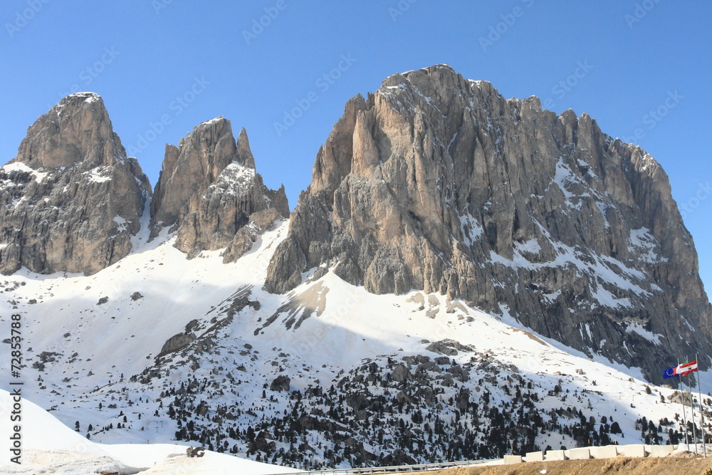Dolomites alps viewed from Sella Pass, Italy