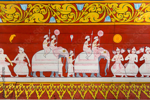 Painting at the temple of the sacred tooth of Buddha in Kandy,