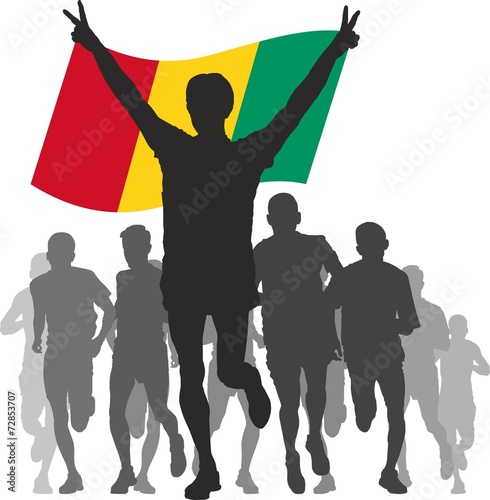 Winner with the Guinea flag at the finish