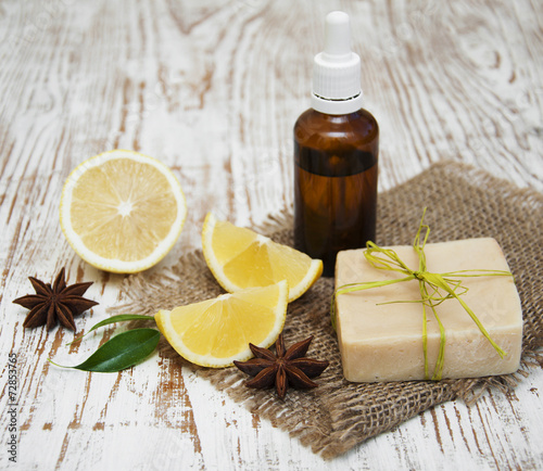 handmade lemon soap and essential oil